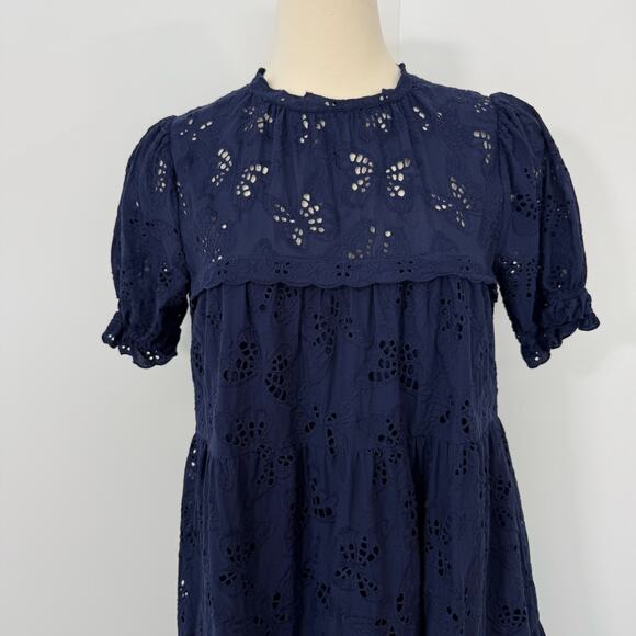 Kate Spade Butterfly Eyelet Tiered Dress Navy Blue L - Picture 3 of 12
